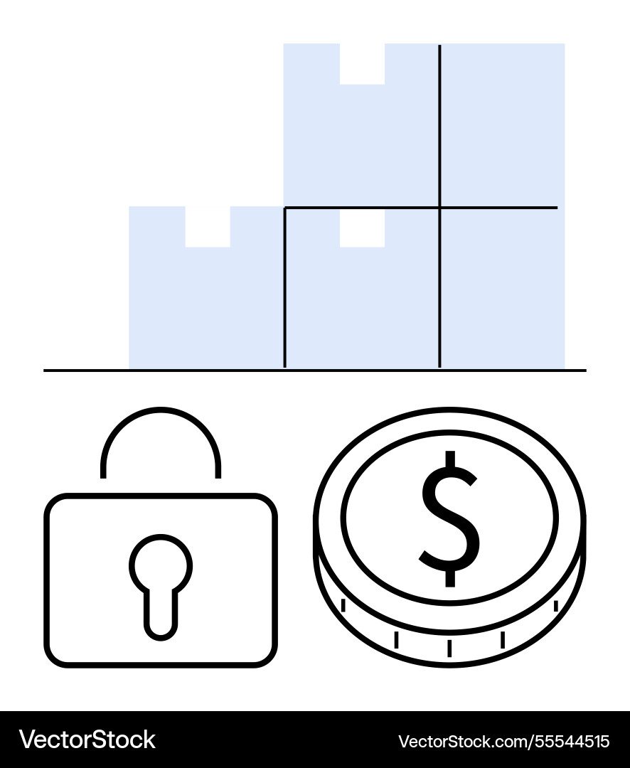 Stack of boxes padlock and a dollar coin Vector Image