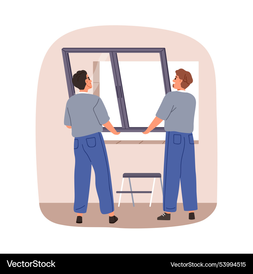 Window installation replacement workers setting Window installation replacement workers setting vector image