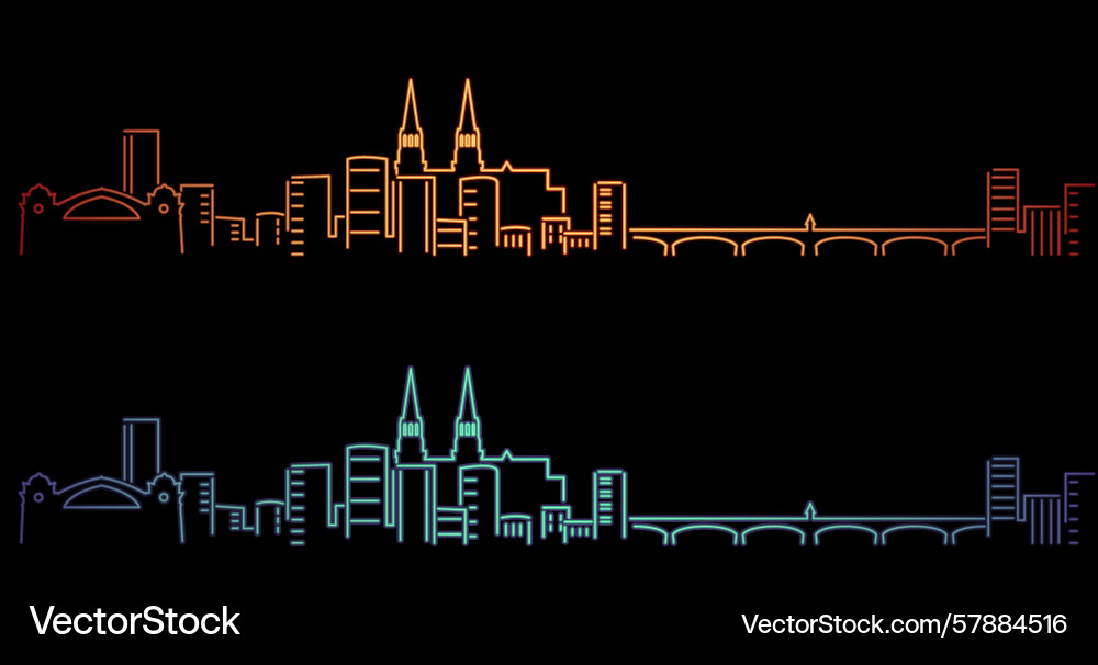 Basel neon style simple skyline on dark background Vector Image