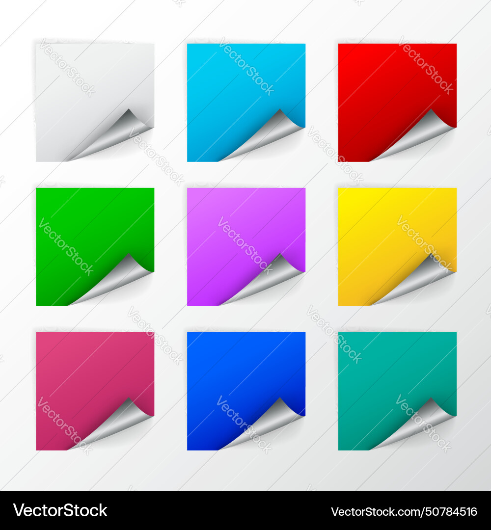 Blank colorful square stickers with curl sets Blank colorful square stickers with curl sets vector image