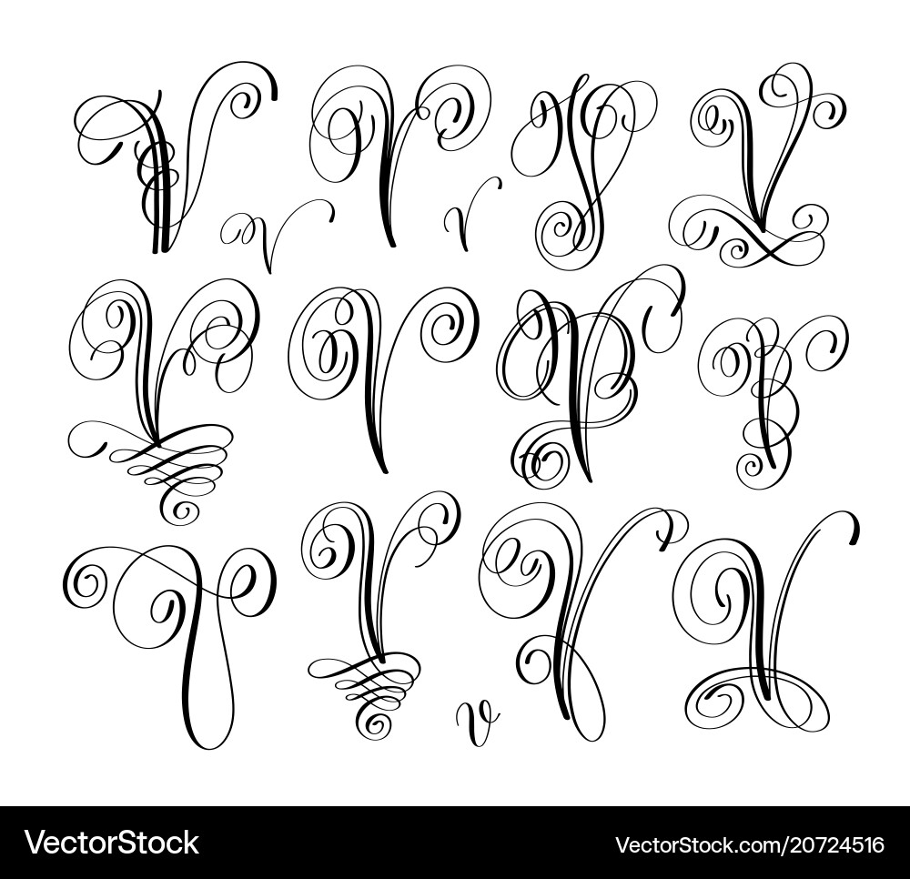 Calligraphy lettering script font v set hand vector image