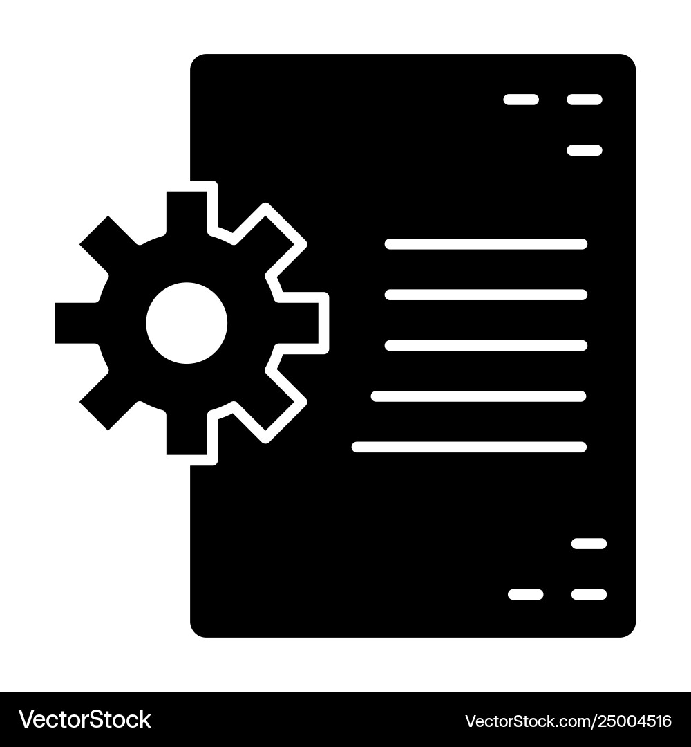 Document and cogwheel solid icon Document and cogwheel solid icon vector image