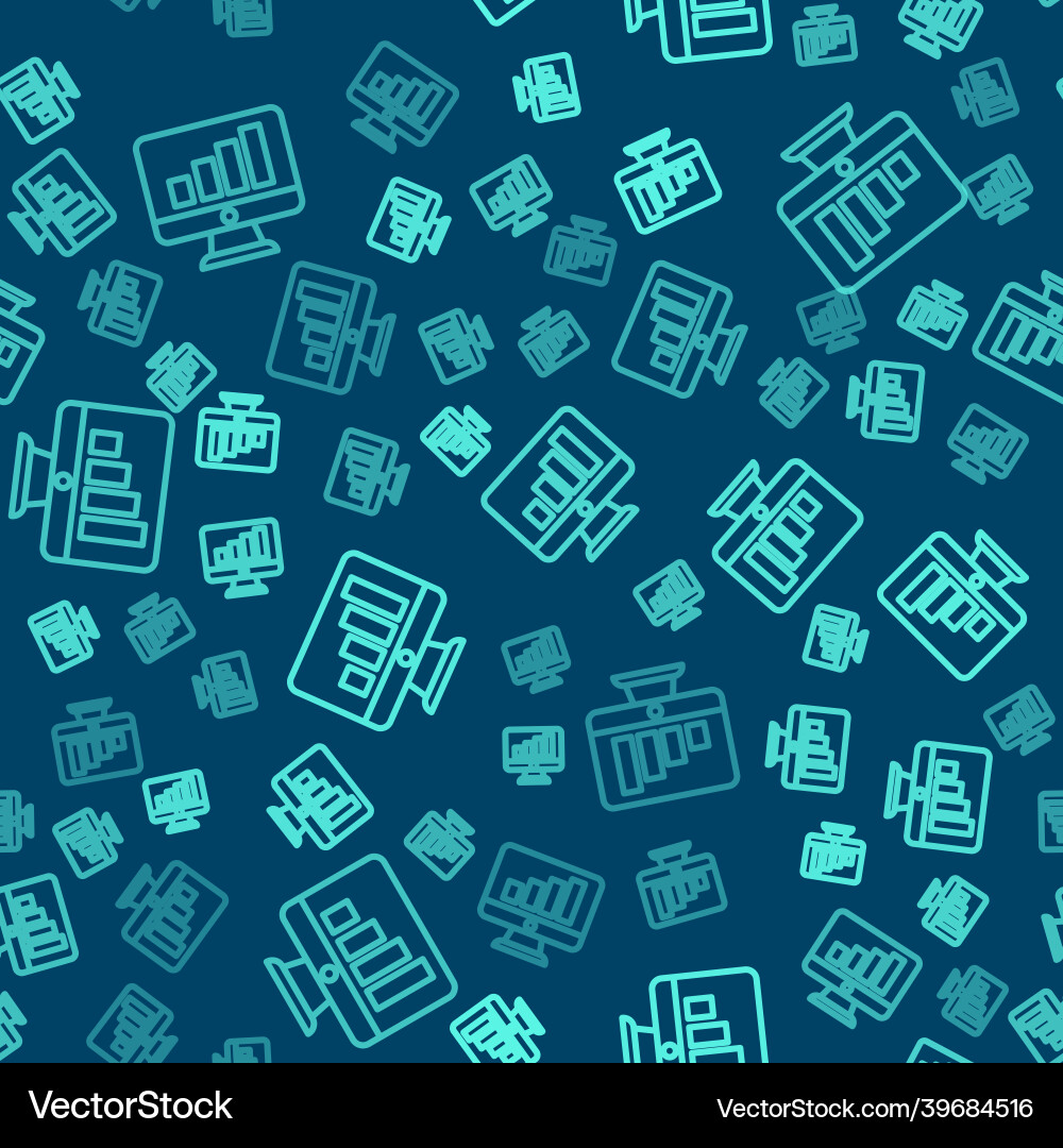 Green line computer monitor with graph chart icon vector image