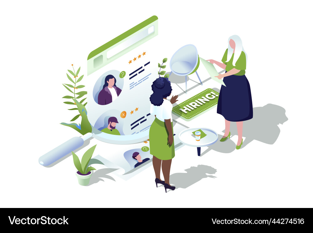 Hr process web concept in 3d isometric design vector image