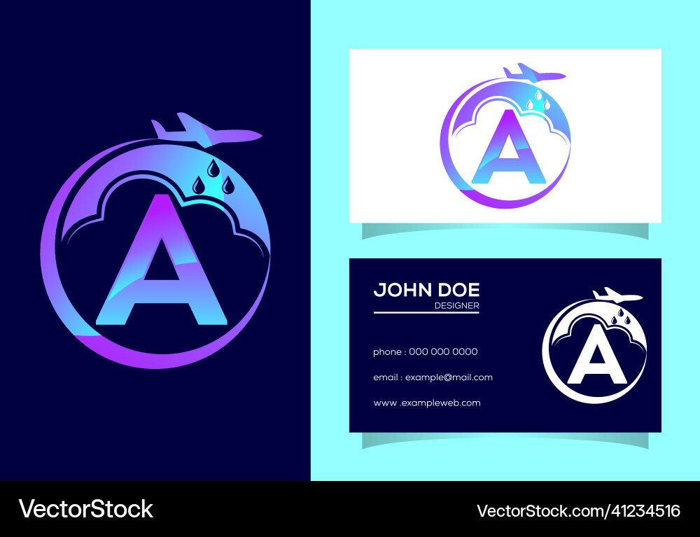 Initial a monogram alphabet with an airplane Vector Image