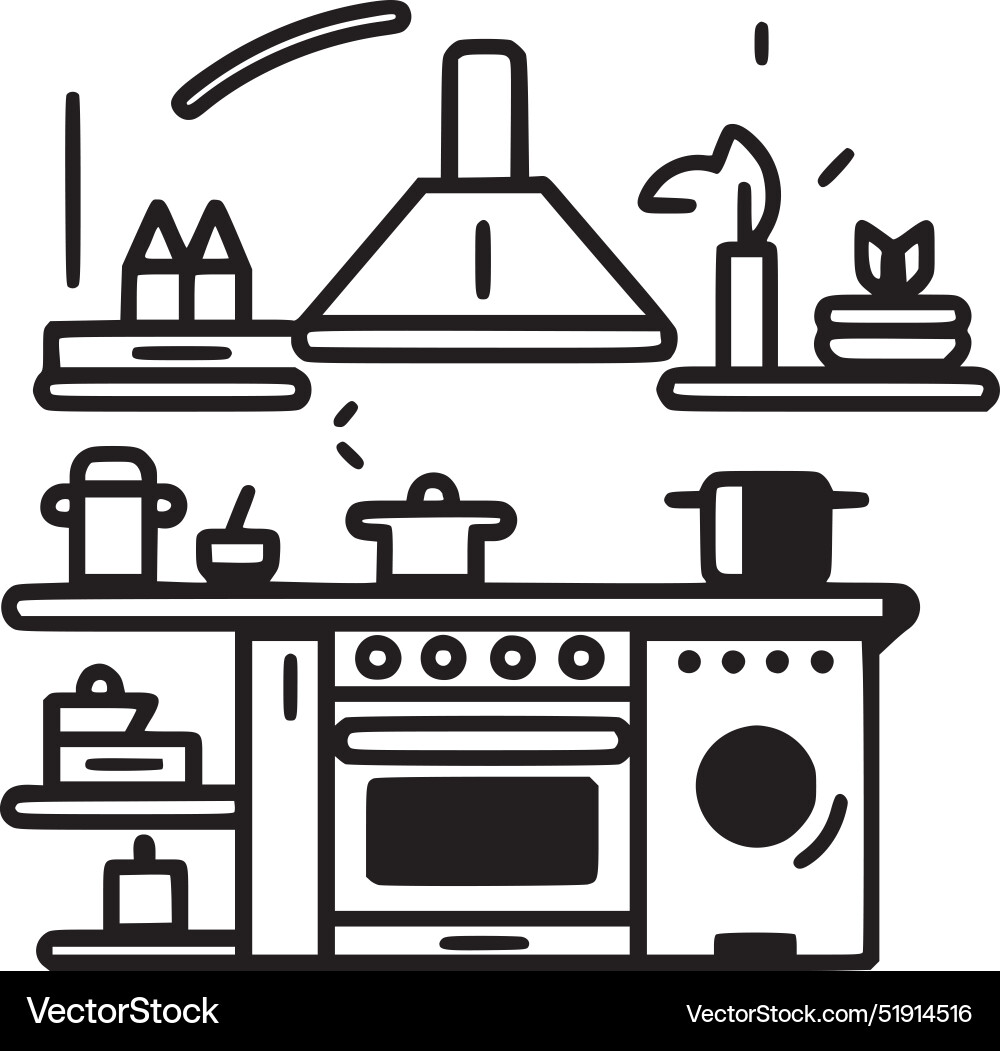 Kitchen - black and white Royalty Free Vector Image