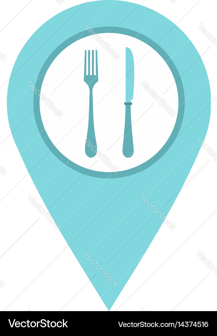Light blue map pointer with restaurant sign icon vector image