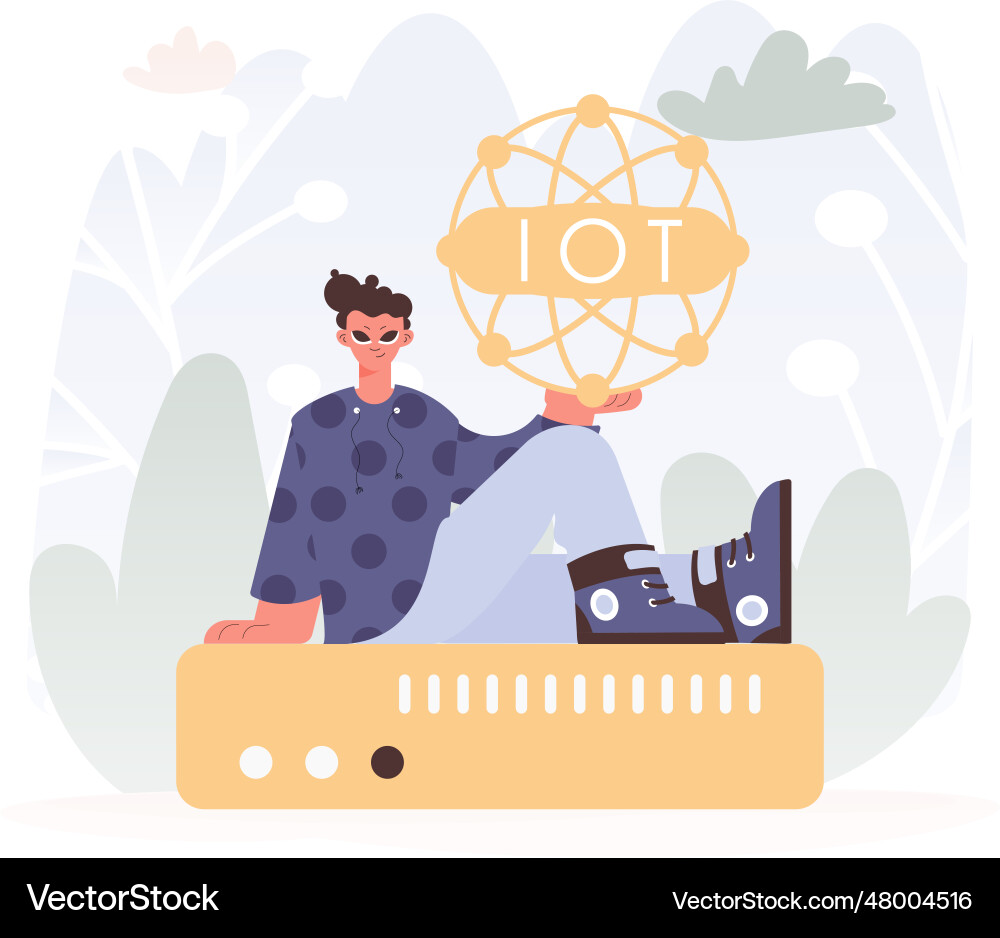 Man getting a handle on the iot picture internal Vector Image