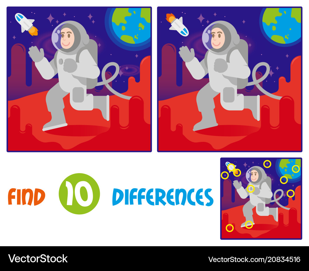 Mars Astronaut Find 10 Differences Vector Image