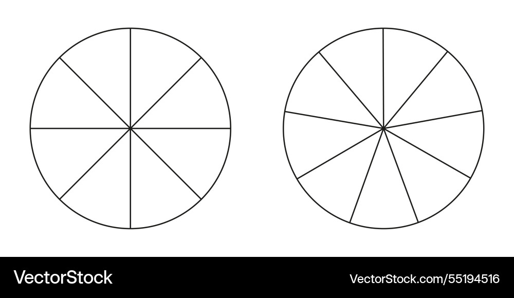 Pie chart diagram set nine and eight sections Vector Image