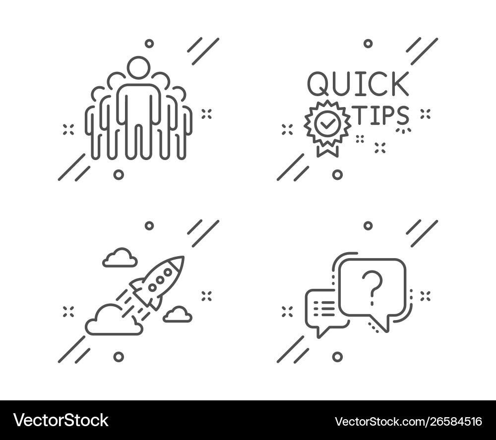 Quick tips startup rocket and group icons set Quick tips startup rocket and group icons set Vector Image