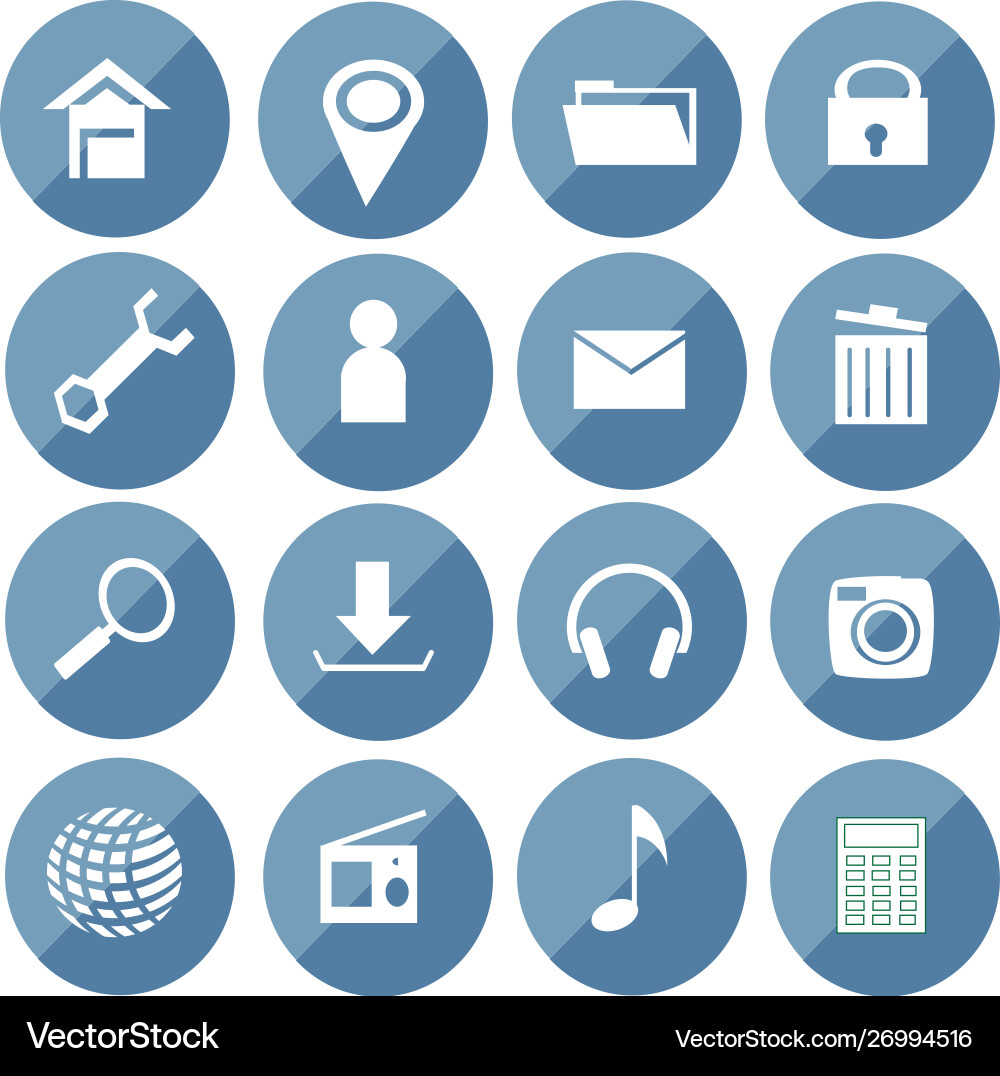 Round blue web button and icon set vector image