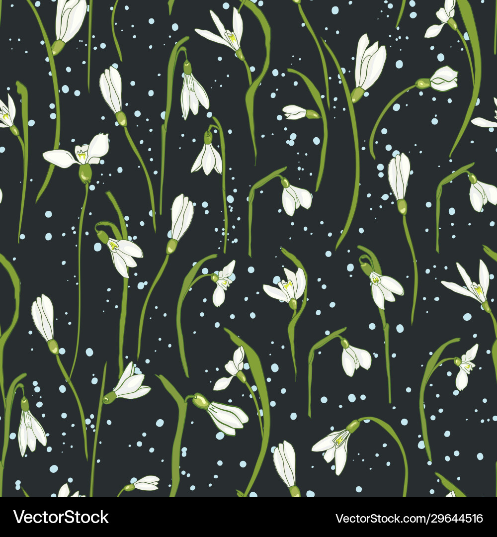 Seamless pattern with snowdrops Vector Image
