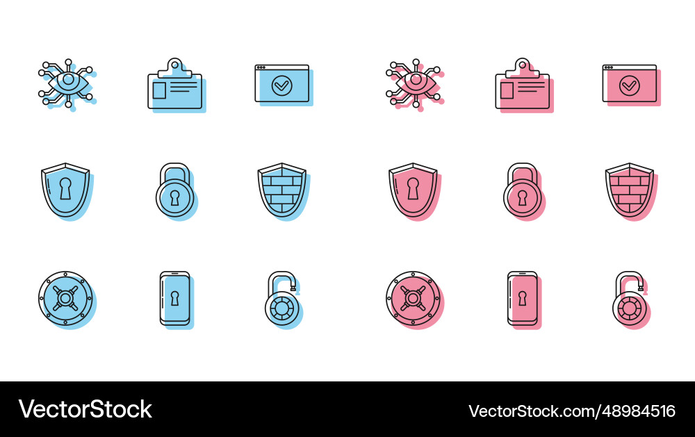 Set line safe smartphone with lock eye scan Set line safe smartphone with lock eye scan vector image