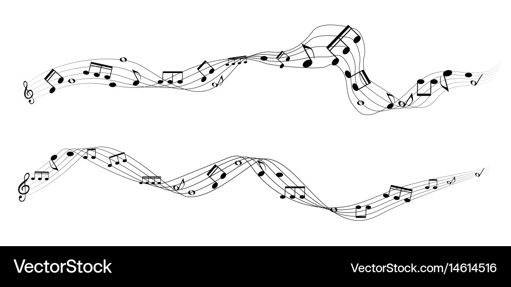 Set of musical notes on five-line clock notation vector image