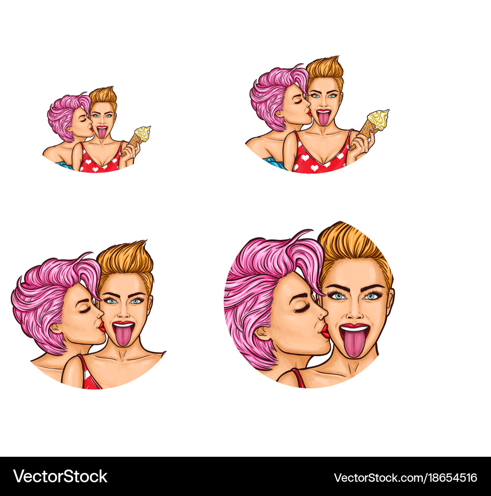Set of pop art round avatar icons for users vector image