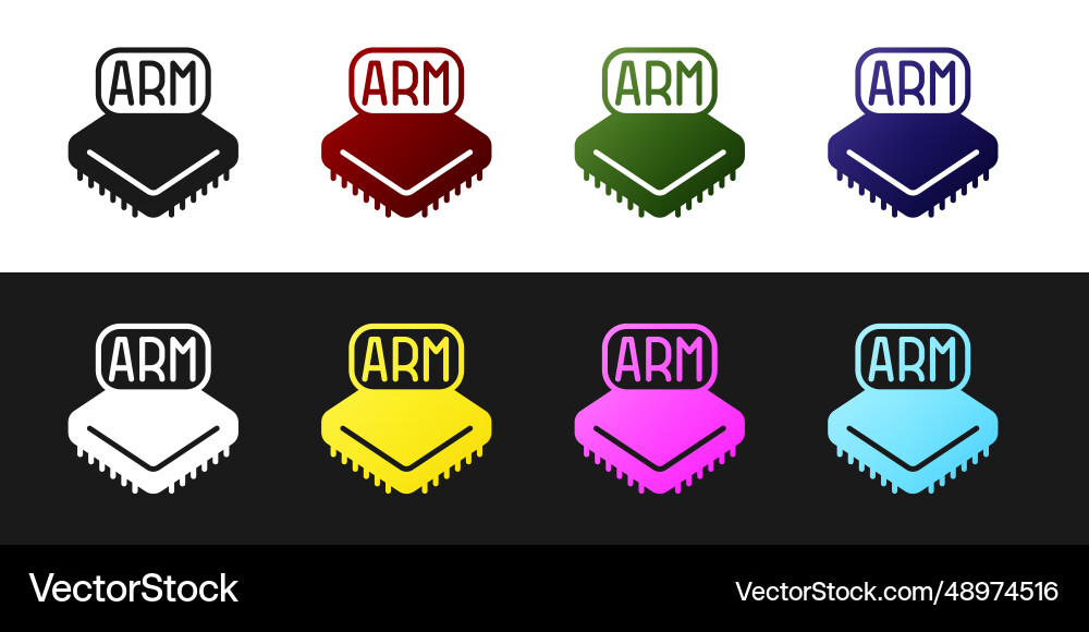 Set processor icon isolated on black and white Vector Image