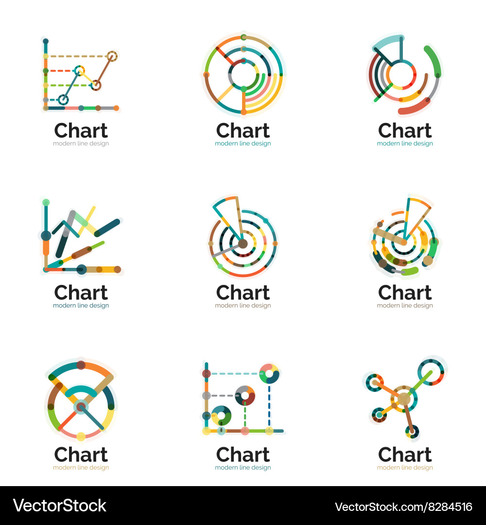 Thin line chart logo set graph icons modern vector image