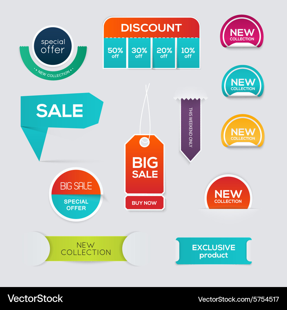 Collection of sale discount styled origami banners Vector Image