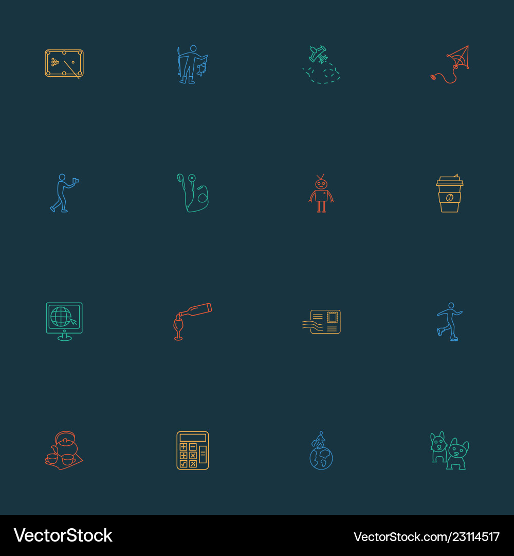 Entertainment icons line style set with robots Entertainment icons line style set with robots vector image