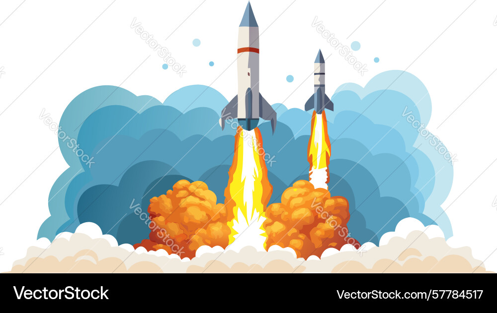 Intense dual rocket liftoff design generative ai Vector Image