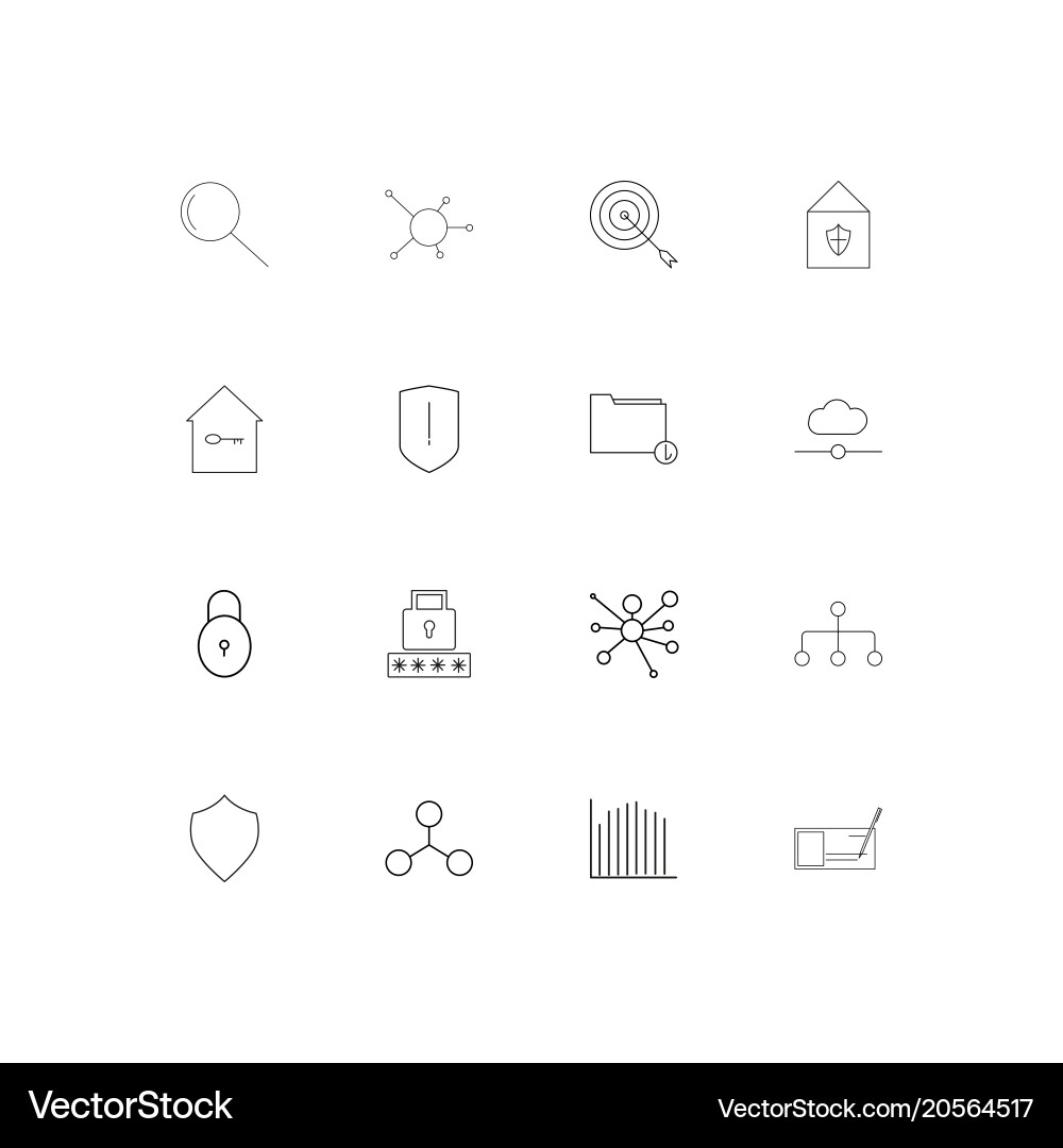 Internet security simple linear icons set vector image