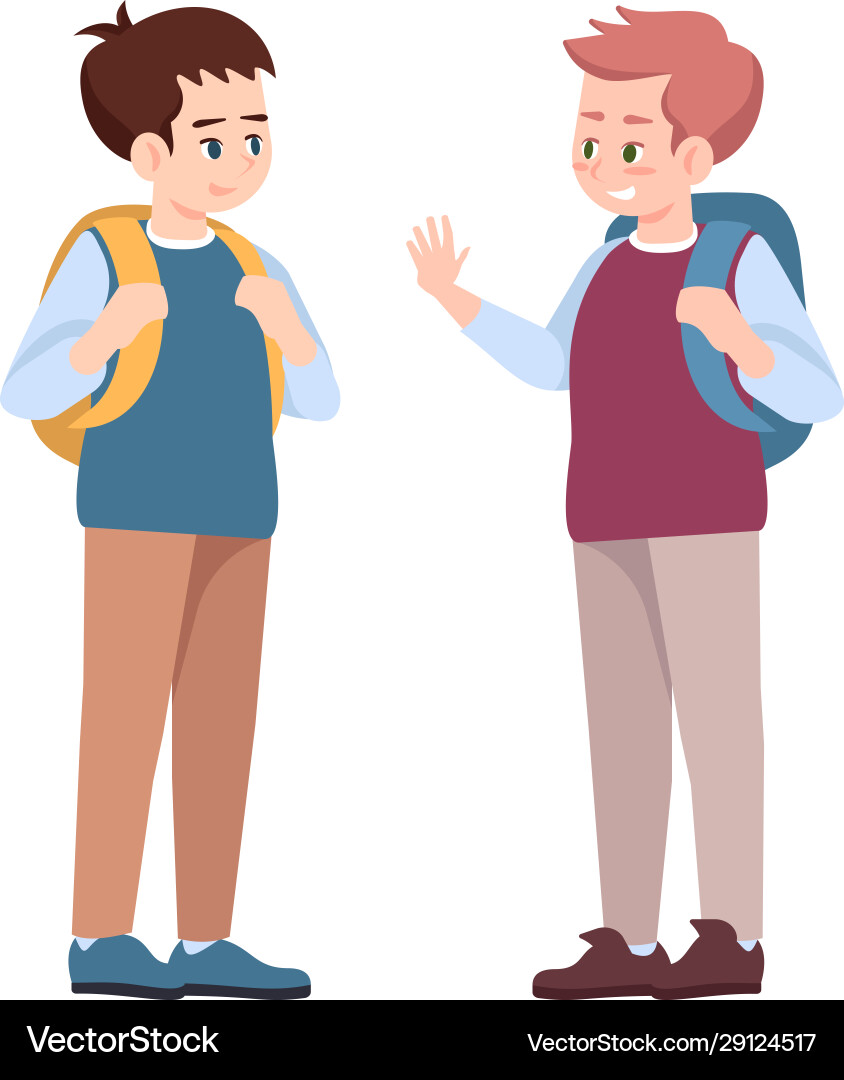 Klassenkameraden die sich von flachen Schulkameraden verabschieden Klassenkameraden die sich von flachen Schulkameraden verabschieden vektorbild