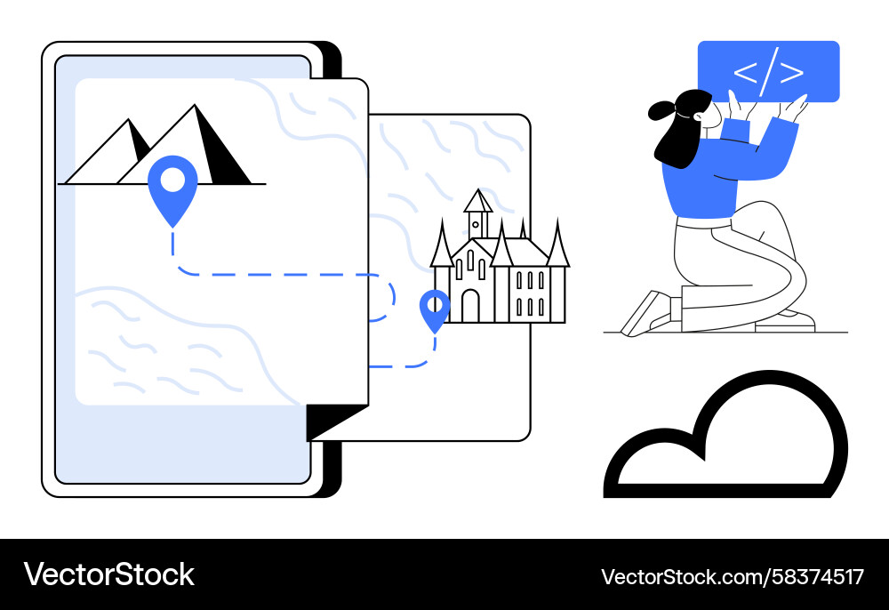 Navigation Map with Coding Icons Vector Image