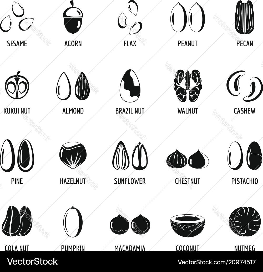 Nut Icons - Vielfalt der Nüsse Vektorbild