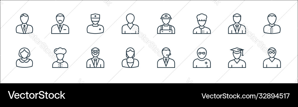 Professions line icons linear set quality Professions line icons linear set quality vector image