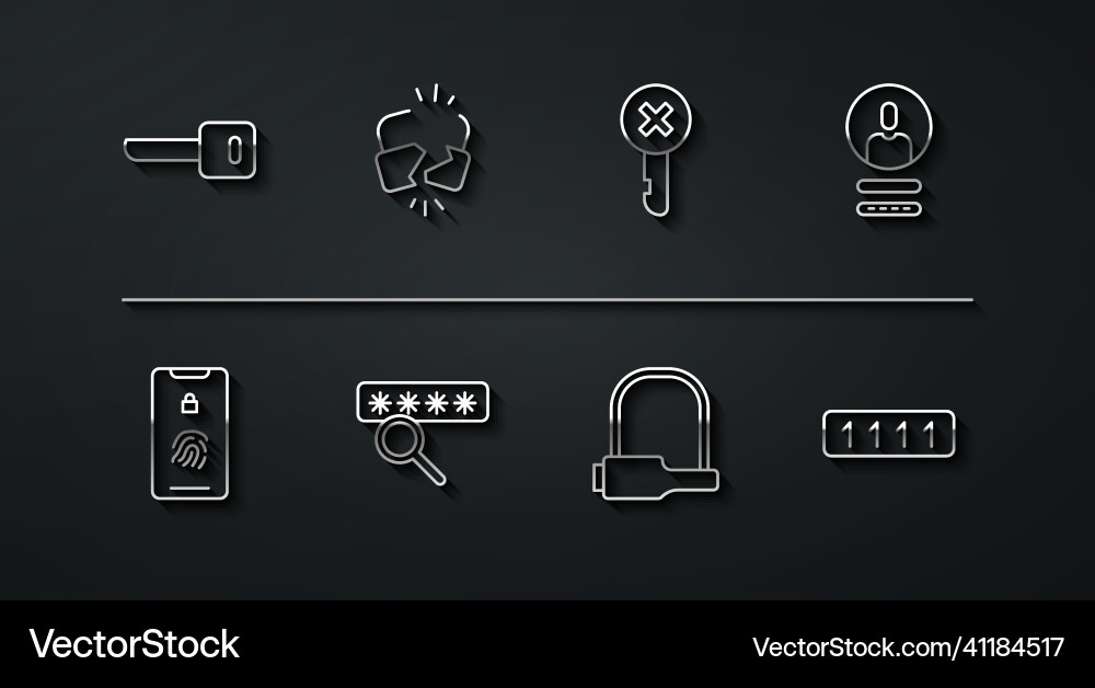 Set line key mobile with fingerprint scan create vector image