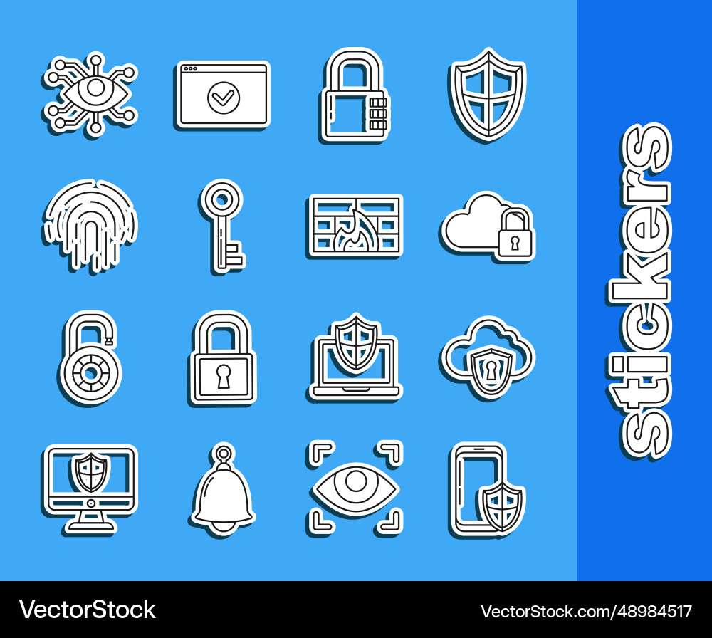 Set line smartphone with security shield cloud Set line smartphone with security shield cloud Vector Image