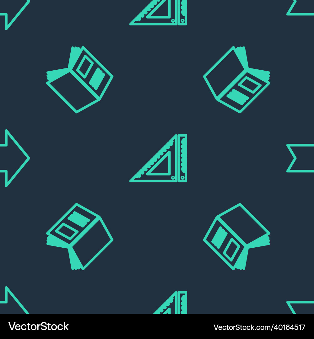 Set line triangular ruler open book and arrow Set line triangular ruler open book and arrow vector image