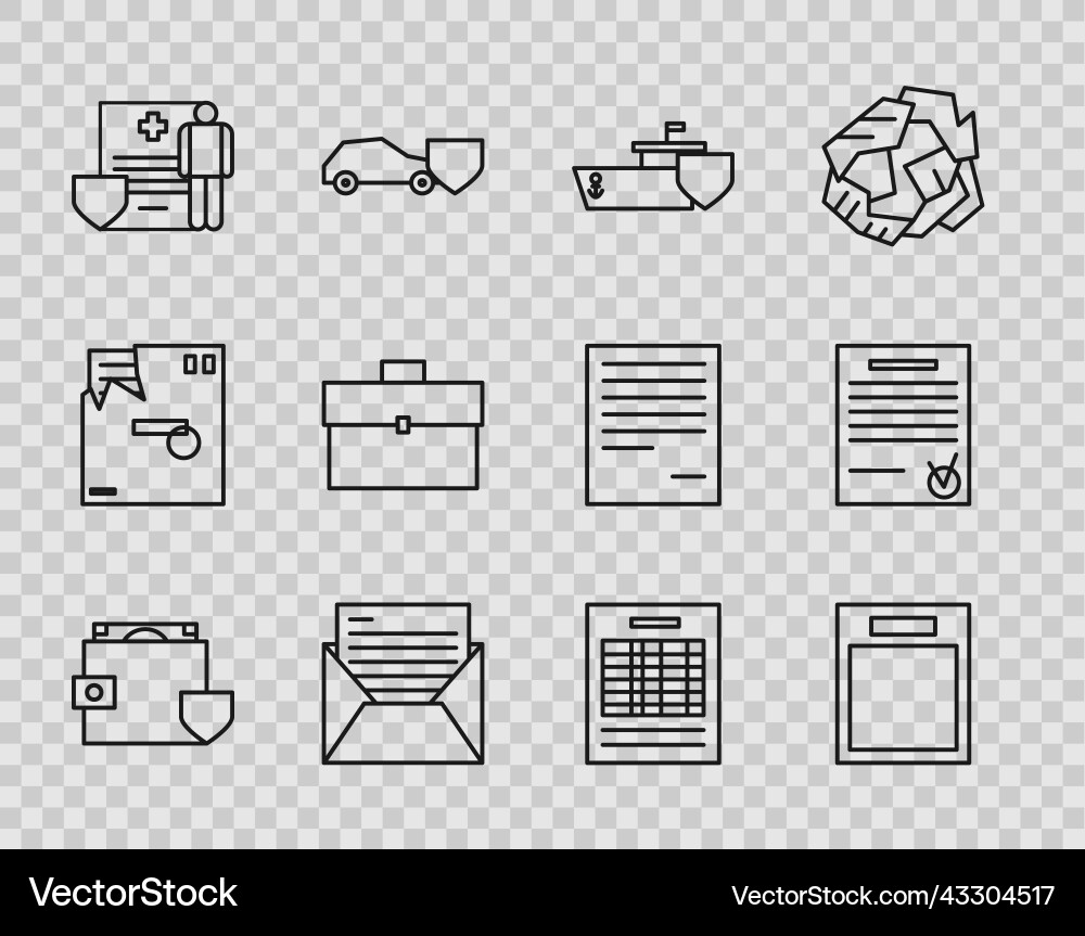 Set line wallet and money with shield empty form Set line wallet and money with shield empty form vector image