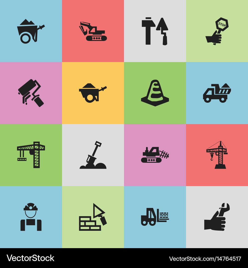 Set of 16 editable building icons includes Vector Image