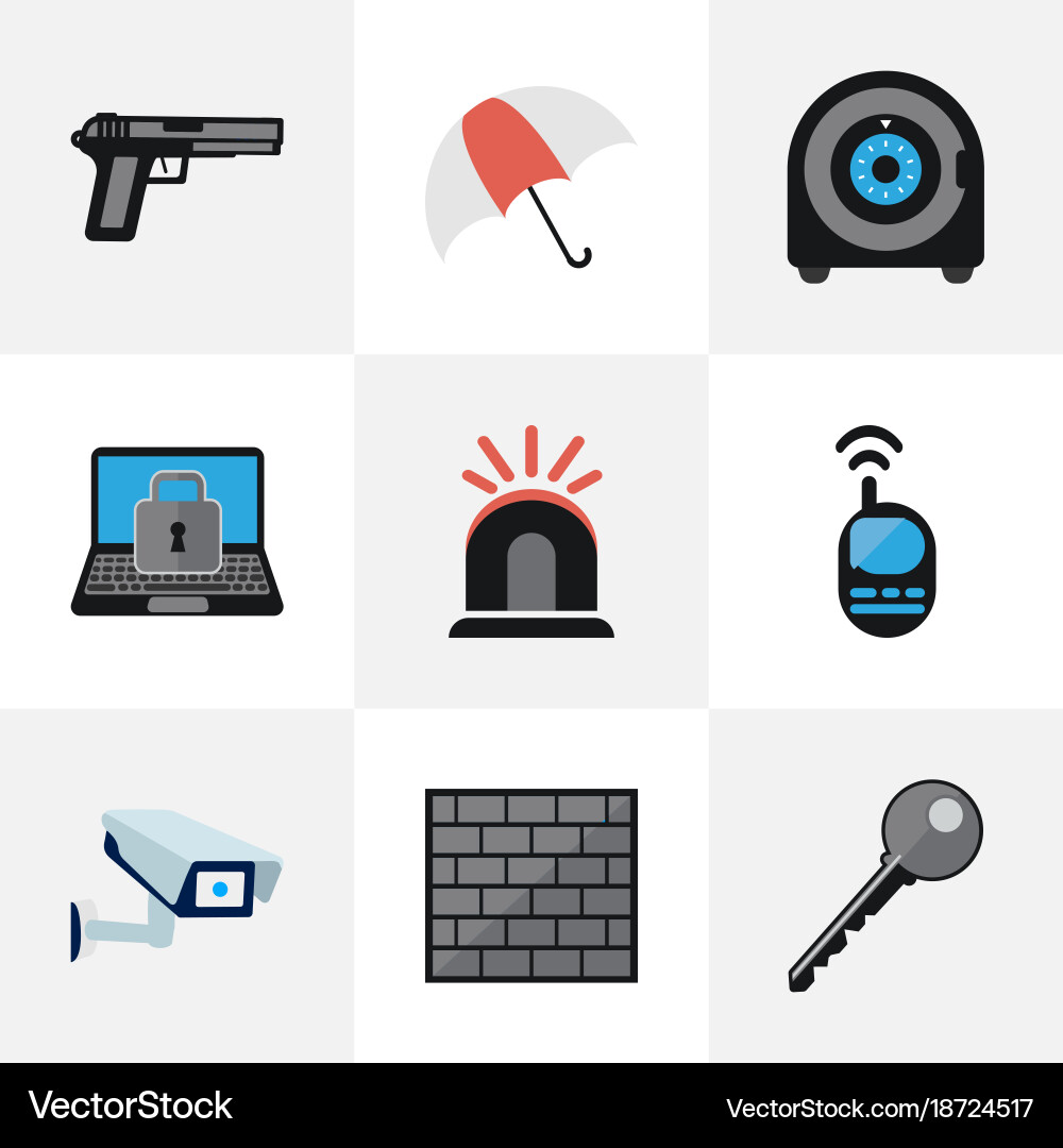 Set of 9 editable security flat icons includes Vector Image