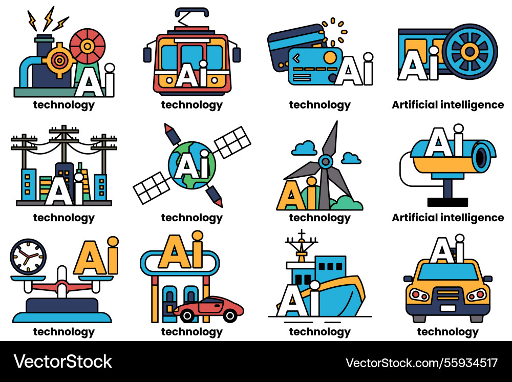 Set of in the concept artificial intelligence Set of in the concept artificial intelligence vector image