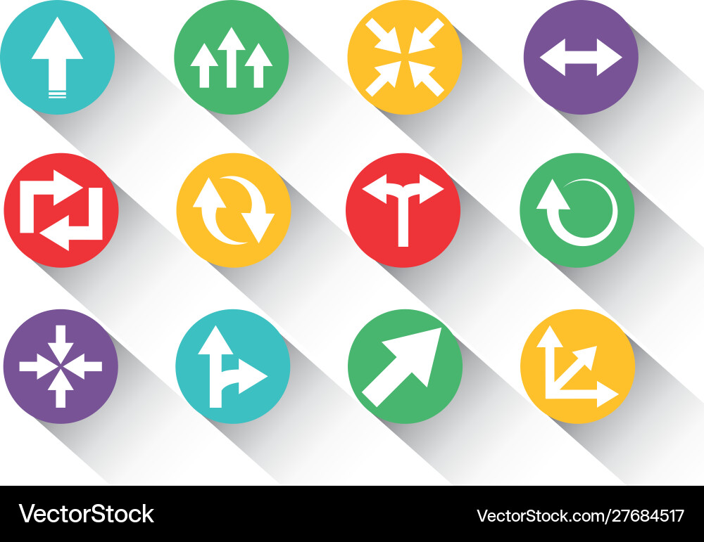 Set round block color arrows icons with shadow Vector Image