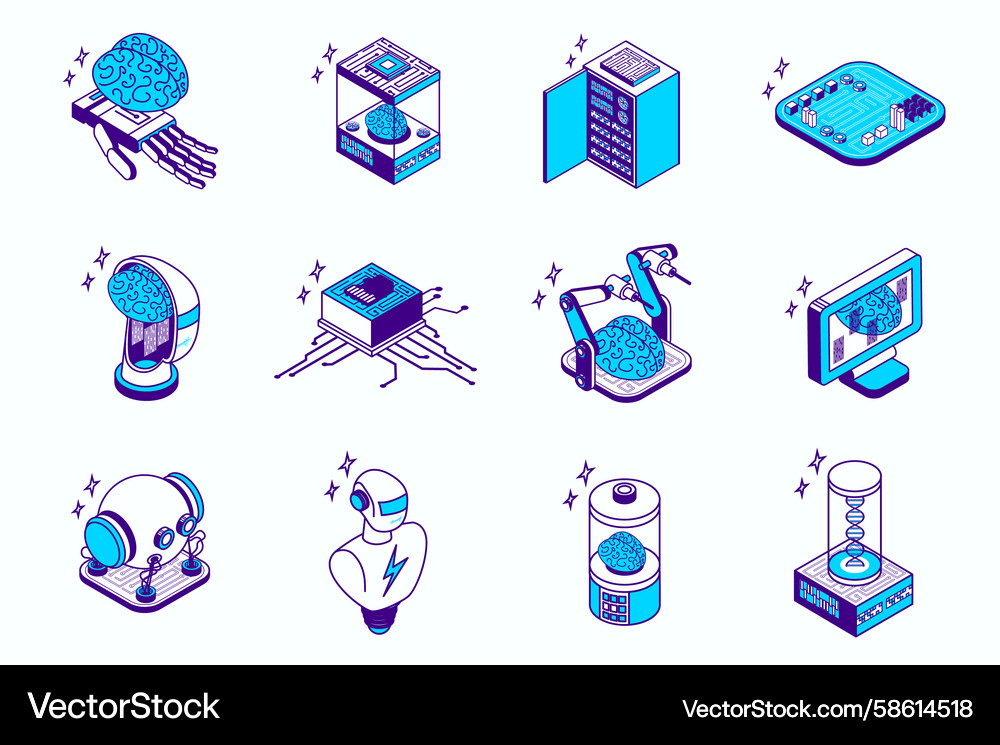 AI & Robotics Isometric Icons Vector Image