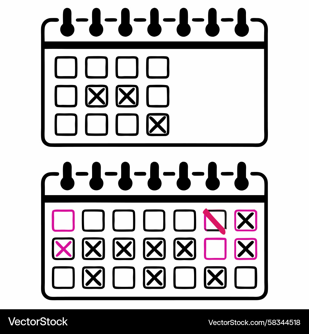 Calendar with Marked and Crossed Out Dates Vector Image
