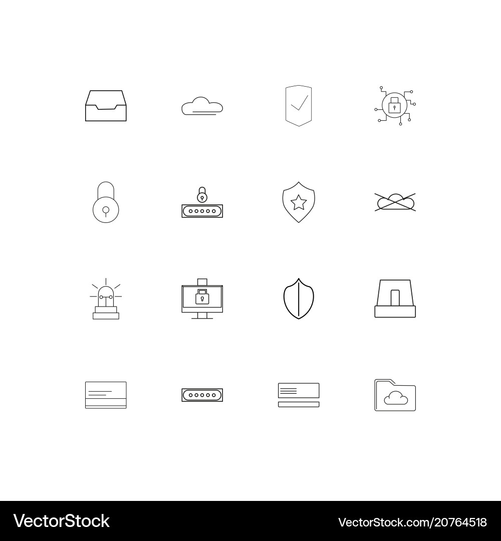 Cyber security linear thin icons set outlined vector image