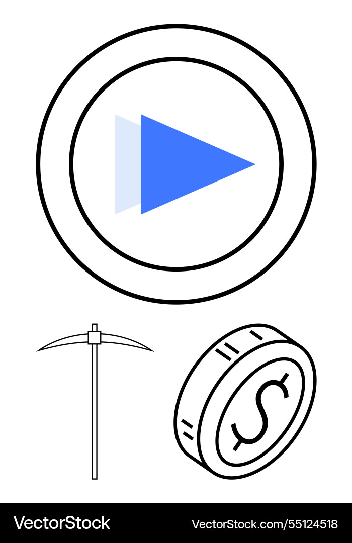 Digital progress concept with play button mining Digital progress concept with play button mining vector image
