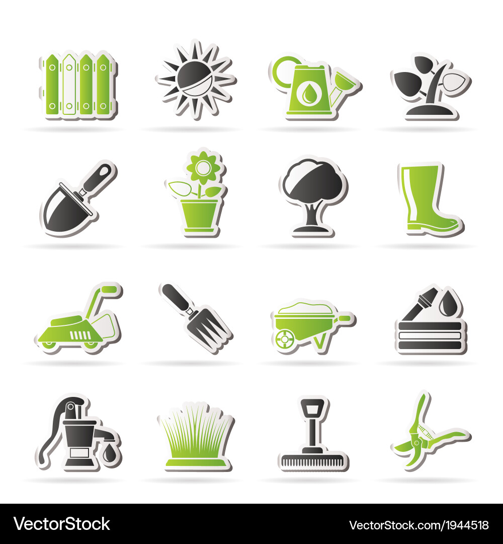 Gardening tools and objects icons vector image