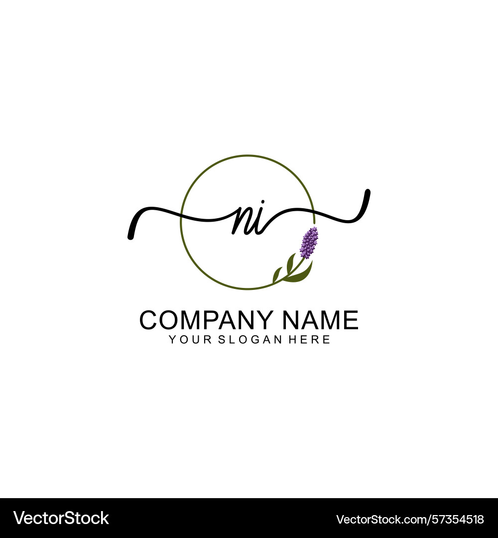 Handwritten ni initial logo with circle Vector Image