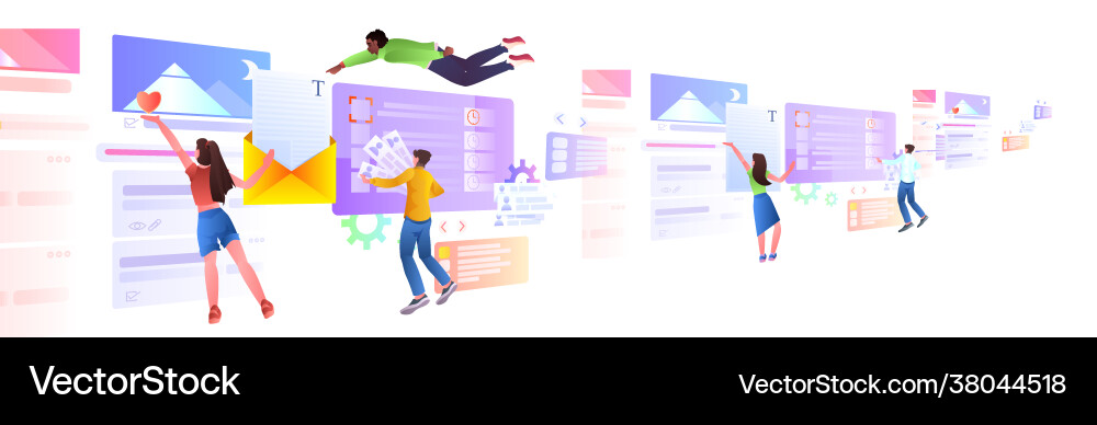 Mix race developers team creating website ui web Mix race developers team creating website ui web vector image