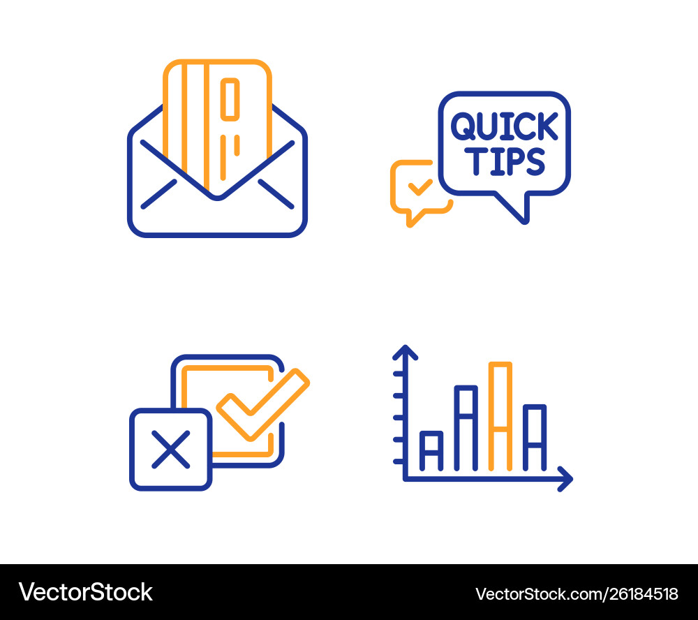 Quick tips checkbox and credit card icons set Quick tips checkbox and credit card icons set vector image