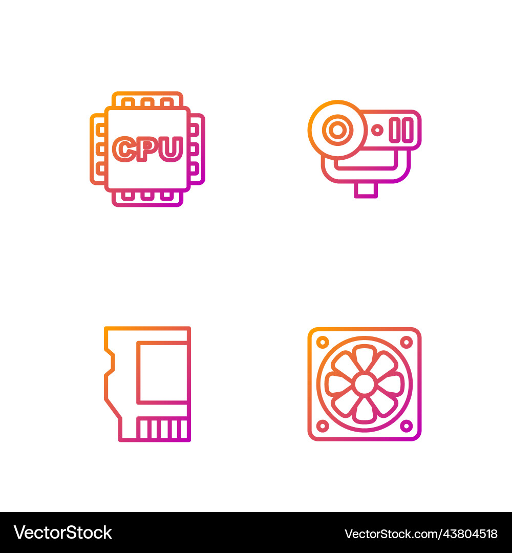 Set line computer cooler sd card processor Set line computer cooler sd card processor vector image