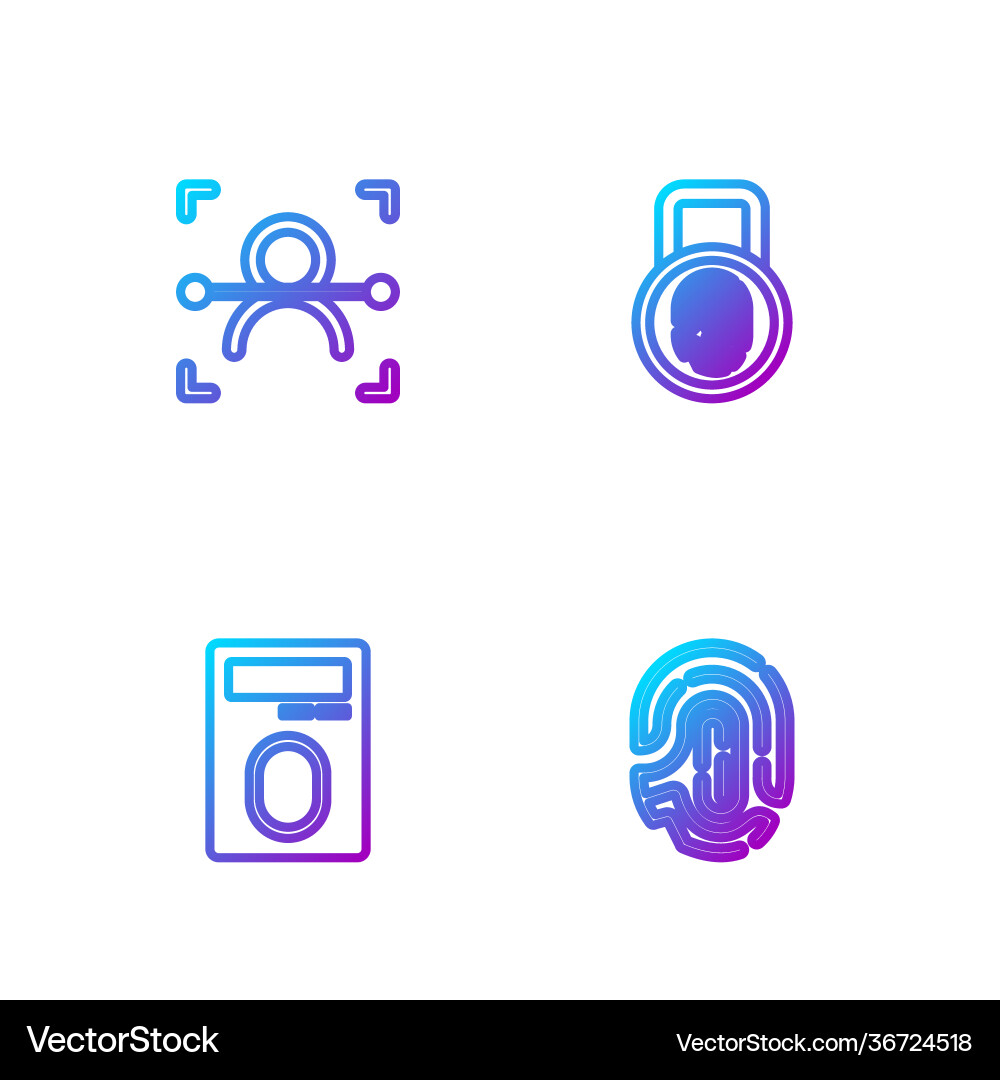 Set line fingerprint with lock face recognition Set line fingerprint with lock face recognition vector image