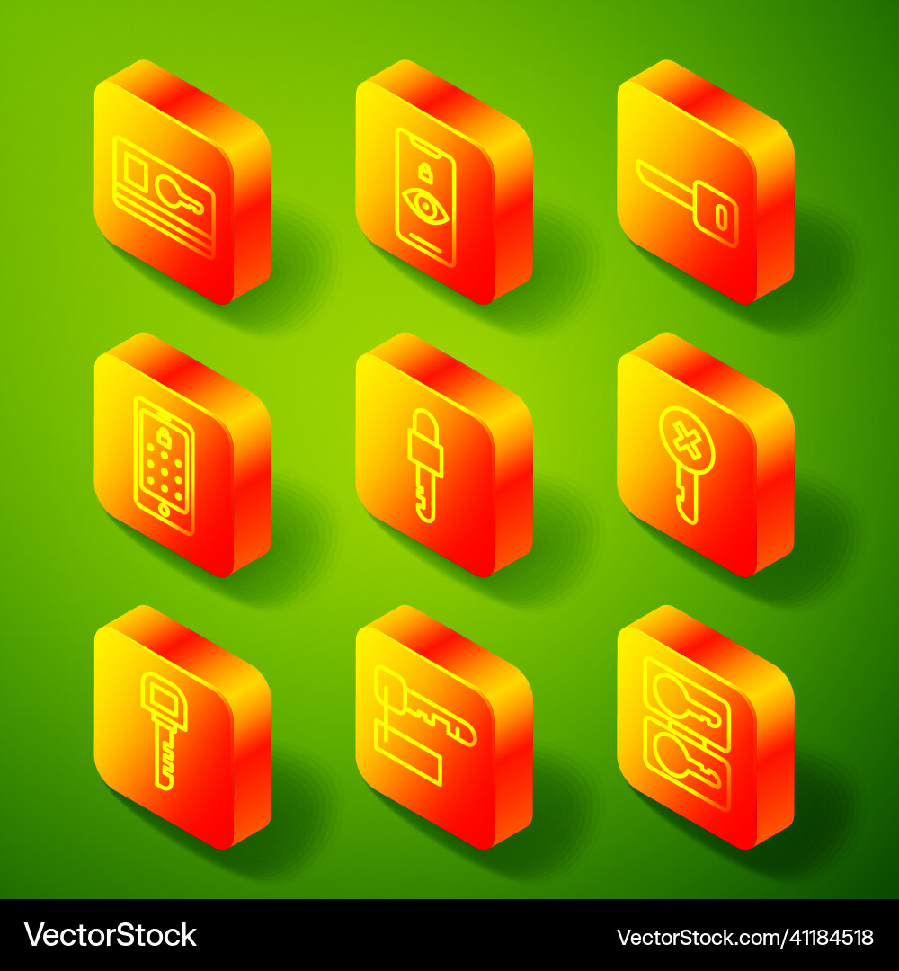 Set line key card eye scan mobile and graphic vector image