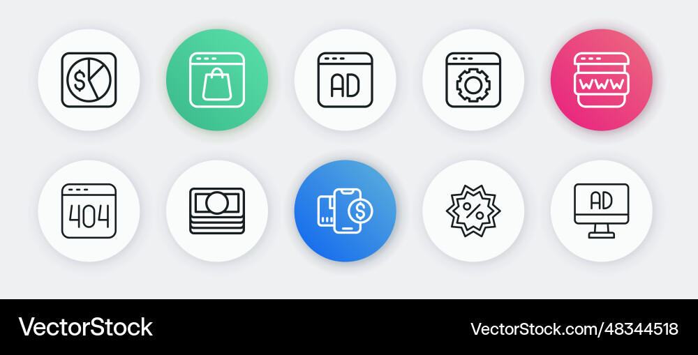 Set line mobile with dollar browser window page Set line mobile with dollar browser window page vector image
